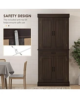 Freestanding Kitchen Pantry with 4 Doors, Cabinets, and Drawer