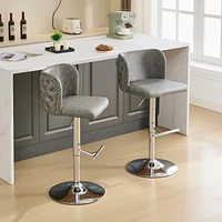 Adjustable Height Chrome Swivel Barstools with Tufted Upholstery (Set of 2)