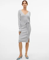 Vero Moda Women's Ribbed Long-Sleeve V-Neck Dress