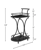 2-Tier Bar Cart with Wine Rack and Glass Holder