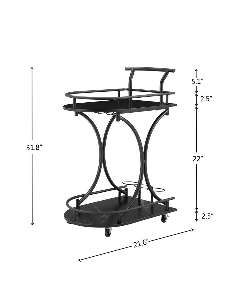 Simplie Fun 2-Tier Bar Cart with Wine Rack and Glass Holder