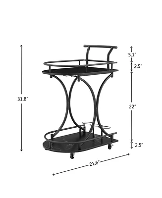 Streamdale Furniture 2-Tier Bar Cart with Wine Rack and Glass Holder