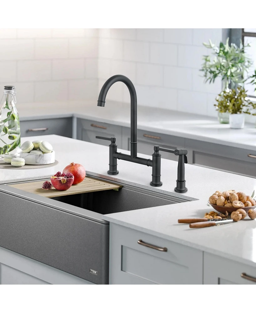 Simplie Fun Double Handle Bridge Kitchen Faucet with Side Spray