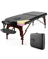 Sugift Folding Massage Table with Height-adjustable Beech Wood Frame-Black