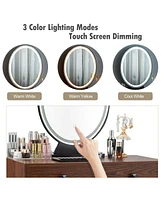 Sugift Industrial Makeup Dressing Table with 3 Lighting Modes-Rustic Brown