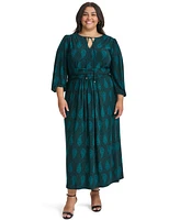 Tommy Hilfiger Plus Printed Tie-Neck Maxi Dress