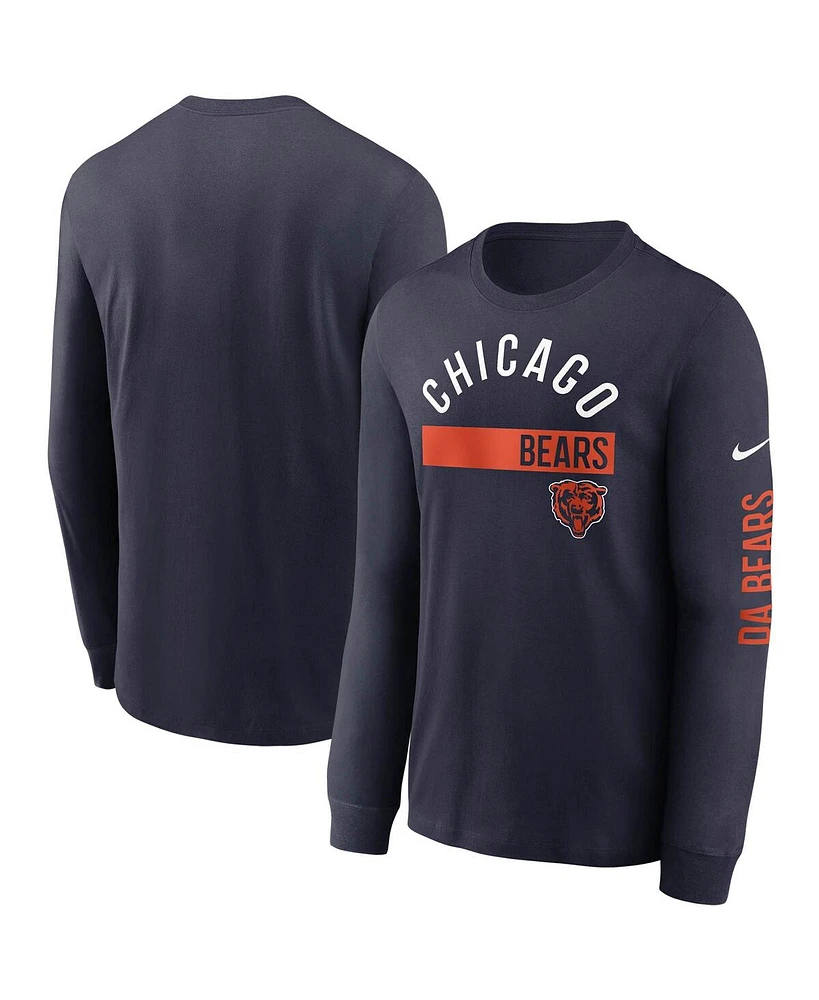 Nike Men's Navy Chicago Bears Fan Gear Color Bar Long Sleeve T-Shirt