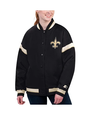 Starter Women's Black New Orleans Saints Tournament Full-Snap Varsity Jacket