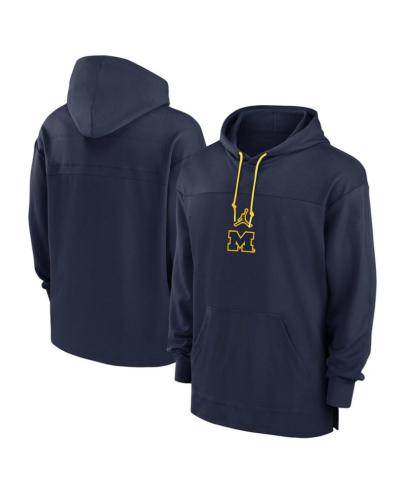 Jordan Men's Navy Michigan Wolverines 2024/25 Sideline Jersey Performance Pullover Hoodie