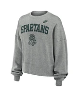 Nike Women's Heather Gray Michigan State Spartans Legacy Fleece Classic Arch Oversized Cropped Pullover Sweatshirt