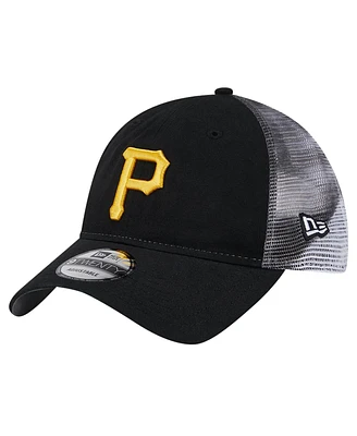 New Era Men's Black Pittsburgh Pirates Team Slick Trucker 9TWENTY Adjustable Hat