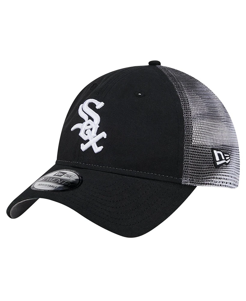 New Era Men's Black Chicago White Sox Team Slick Trucker 9TWENTY Adjustable Hat