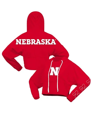 Spirit Jersey Women's Scarlet Nebraska Huskers Oversized Cropped Pullover Hoodie