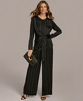 Donna Karan New York Women's Wide Leg Satin Pinstripe Pants