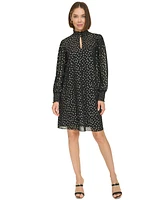 Tommy Hilfiger Women's Foil-Dot Chiffon Smocked-Trim Dress