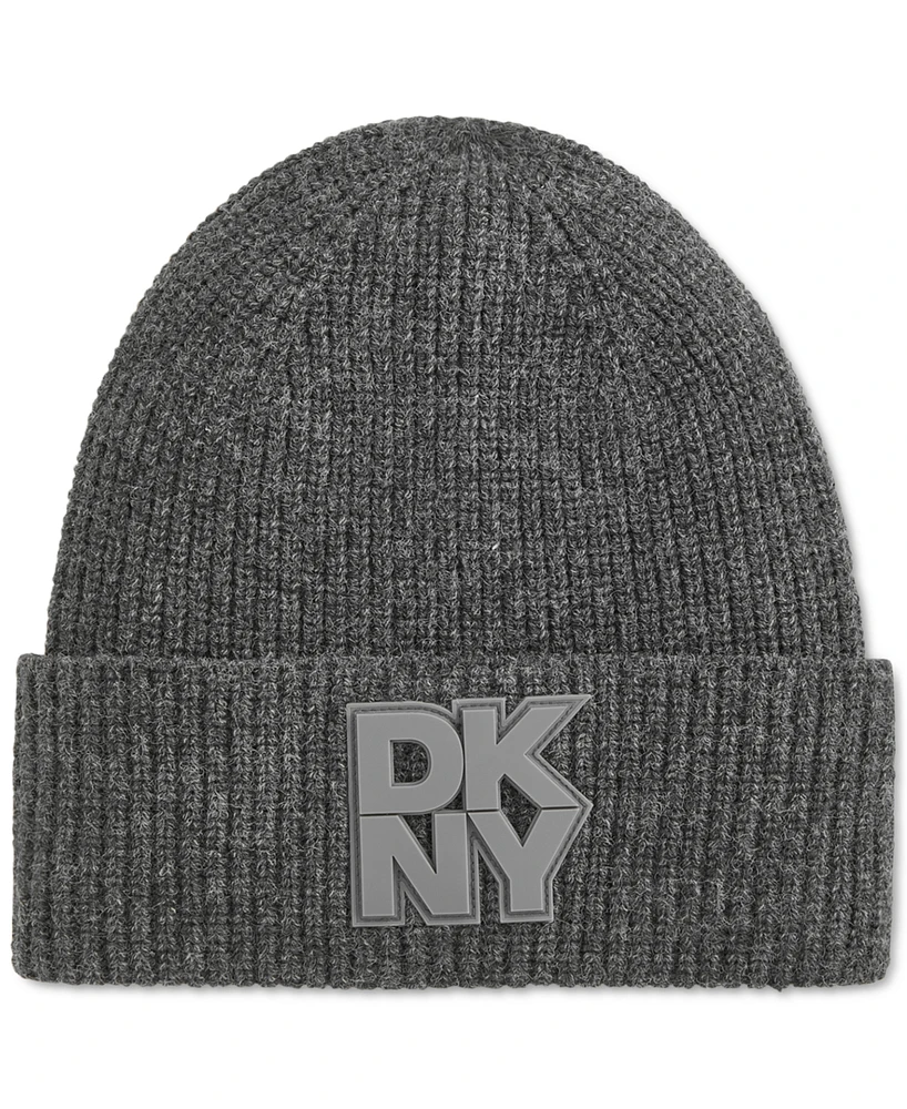 Dkny Women's Supersoft Ribbed Logo Patch Beanie