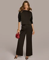 Donna Karan New York Women's Pleated Satin Wide Leg Pants