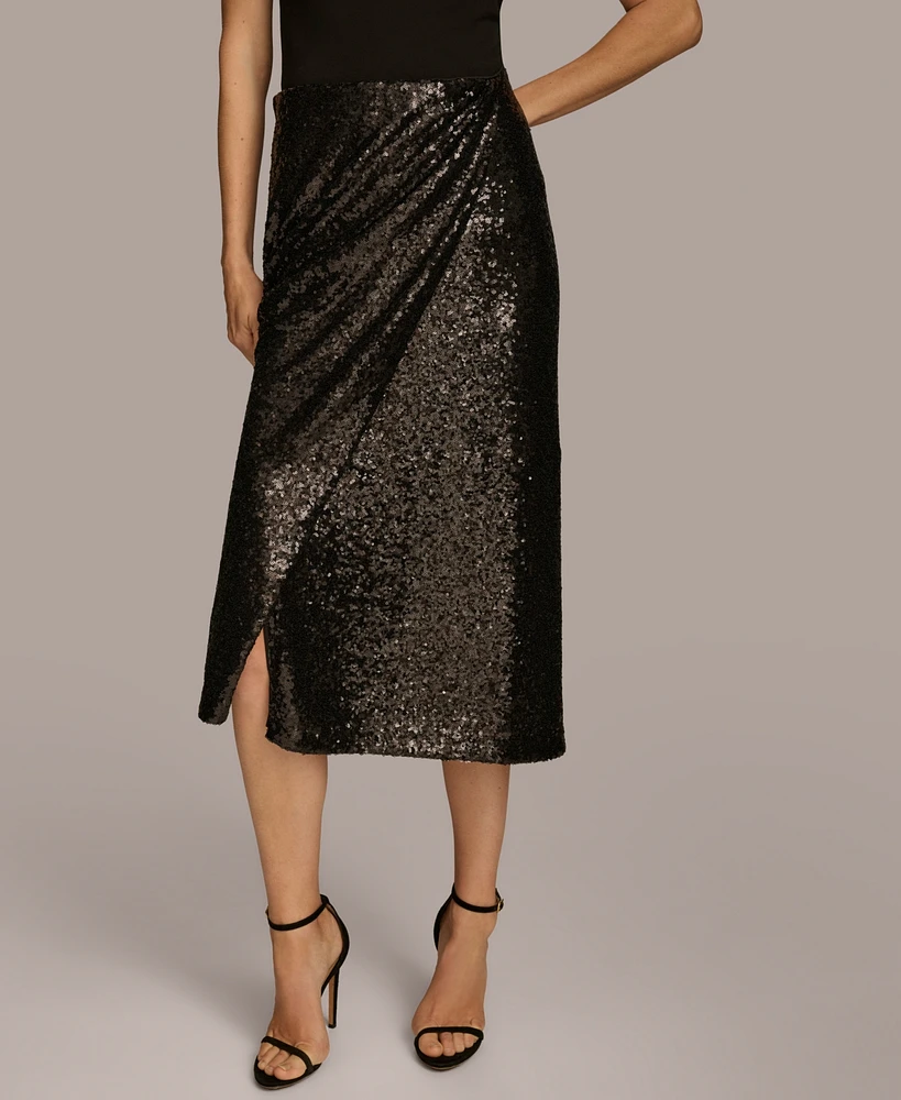 Donna Karan New York Women's Sequin Faux-Wrap Midi Skirt