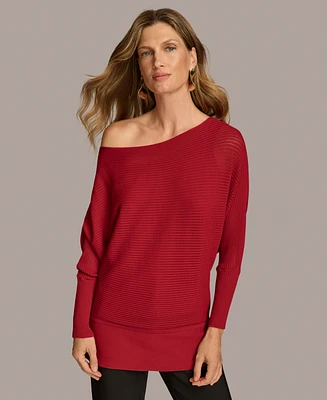 Donna Karan New York Women's Asymmetrical Neckline Ribbed Sweater