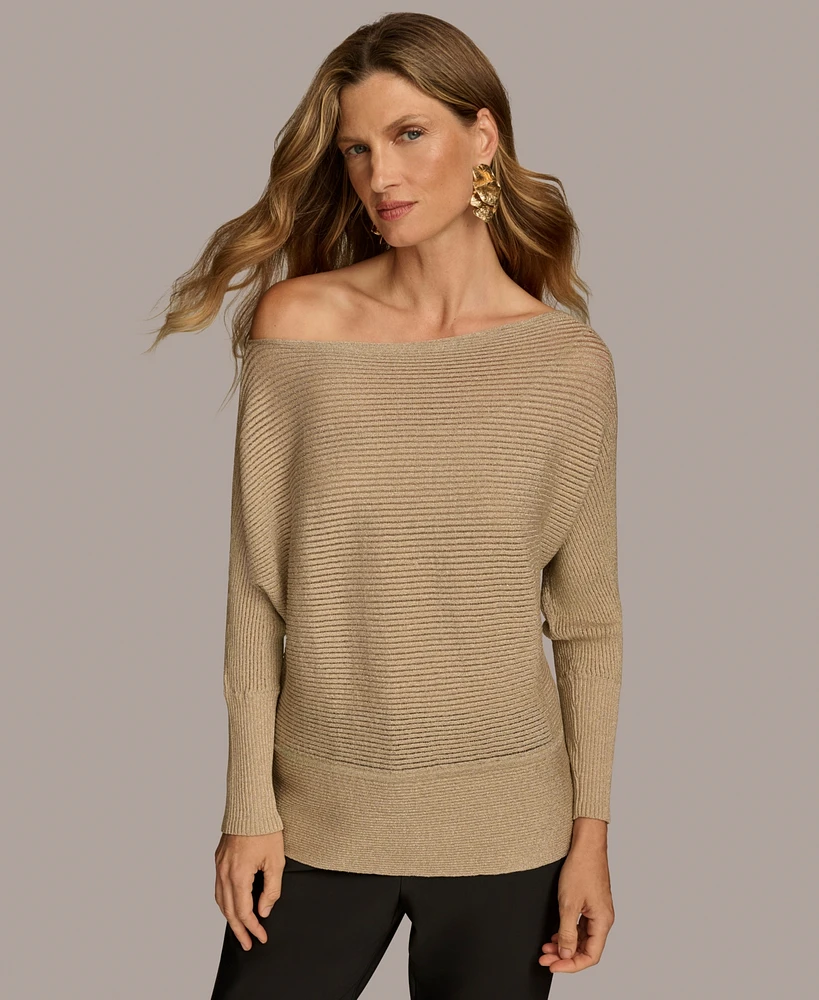 Donna Karan New York Women's Asymmetrical Neckline Metallic Sweater