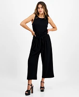 Bar Iii Petite Women's Sleeveless Crewneck Tie-Waist Jumpsuit, Created for Macy's