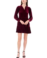 Msk Women's Split-Neck Blouson-Sleeve Tiered Velvet Shift Dress