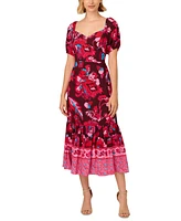 Adrianna by Papell Women's Floral-Print Puffed-Sleeve Dress