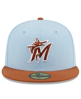 New Era Men's Light Blue/Brown Miami Marlins Spring Color Basic Two-Tone 59FIFTY Fitted Hat