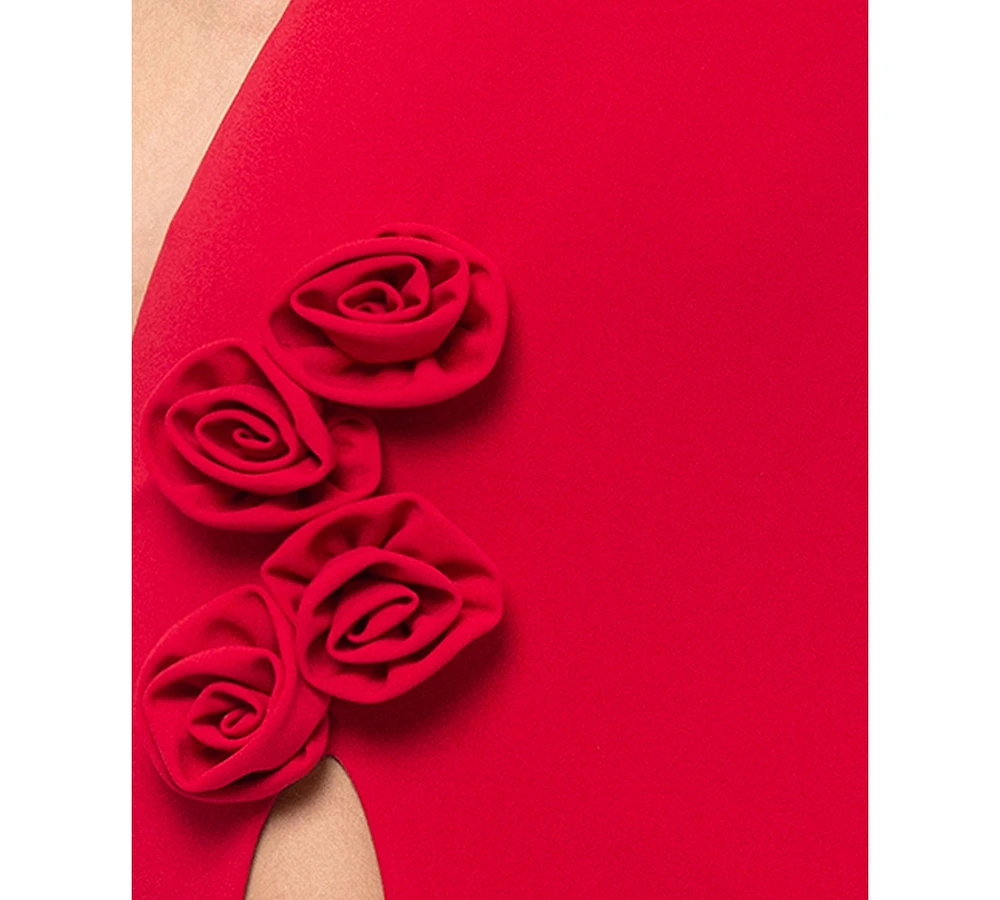 Blondie Nites Juniors' High-Slit Rosette Sheath Dress