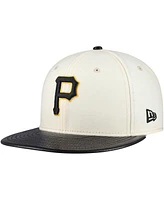 New Era Men's Cream Pittsburgh Pirates Game Night Leather Visor 59FIFTY Fitted Hat