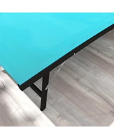 Adjustable Outdoor Chaise Lounge with Wheels (Blue)