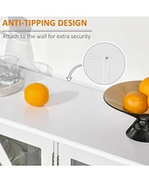 White Tempered Glass Sideboard with Adjustable Storage