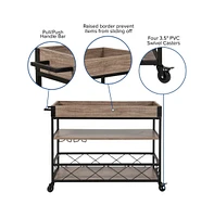 Brookville Rolling Kitchen Serving And Bar Cart With Shelves And Wine Glass Holders