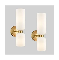 Moose 2-Pack Modern Gold Wall Sconces 2-Light Vanity Light,Milky White Glass