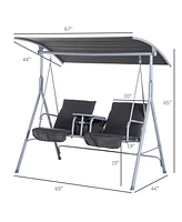 Streamdale Furniture 2-Person Outdoor Swing with Canopy, Table, and Cushions