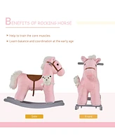 Streamdale Furniture Kids Plush Rocking Horse with Toy Bear & Sounds, Pink