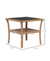 Simplie Fun Outdoor Rattan Side Table with Storage, Coffee Table, Sand