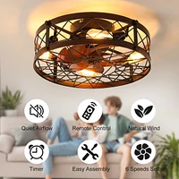 Caged Ceiling Fans with Lights, 20" Black Flush Mount