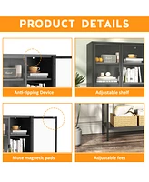 Heavy Duty Storage Cabinet with Glass Doors and Shelves