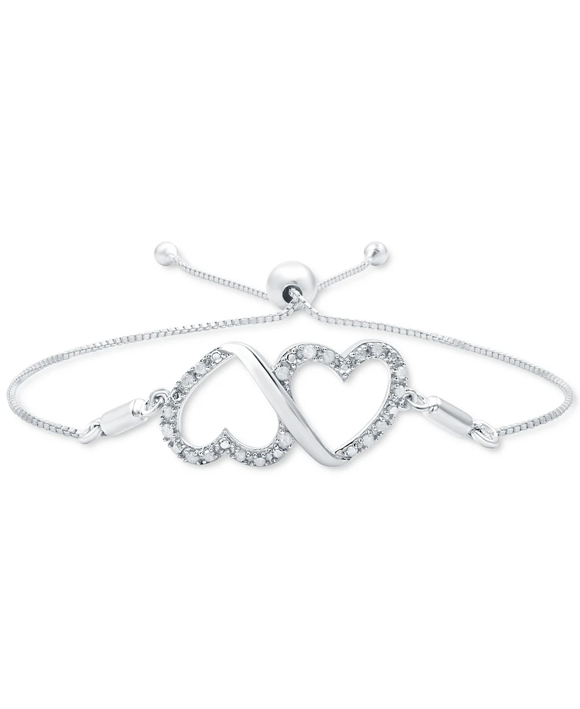 Diamond Double Heart Bolo Bracelet (1/6 ct. t.w.) in Sterling Silver