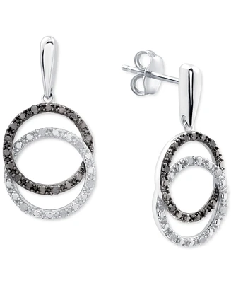 Black & White Diamond Interlocking Circle Drop Earrings (1/6 ct. t.w.) in Sterling Silver