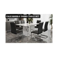 Streamdale Furniture Dining Table Set with White Marble Pattern