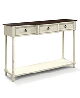 Sugift 52 Inch Farmhouse Console Table with 3 Drawers and Open Storage Shelf for Hallway