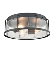 Moose Industrial 3-Light Glass Flush Mount Ceiling Light,Matte Black Finish