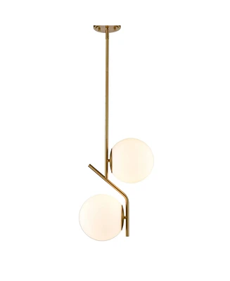 Moose Modern Gold Kitchen Pendant Light with Milk Glass Globe 2 Light