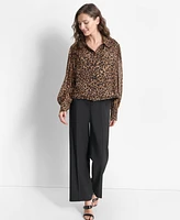 Dkny Women's Animal-Print Long-Sleeve Button-Down Collared Top