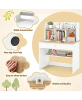 Costway Kids Wooden Study Desk Children Writing Table with Hutch & Drawer