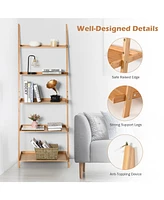 Skonyon 5-Tier Ladder Shelf Bamboo Bookshelf Wall-Leaning Storage Display Plant Stand-Natural