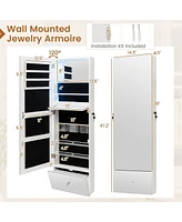 Skonyon Wall Mounted Jewelry Armoire Organizer with Full-Length Frameless Mirror-White