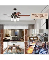 Skonyon 52 Inch Ceiling Fan Light with Pull Chain and 5 Bronze Finished Reversible Blades